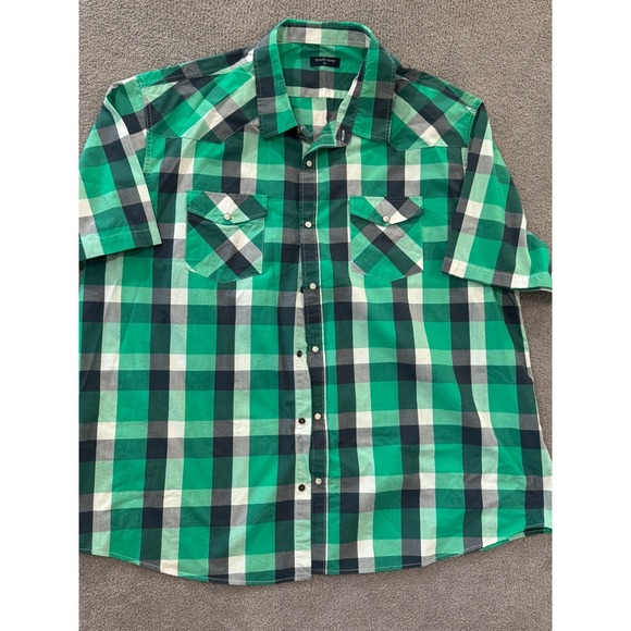 Double Pump Other - Double Pump‎ Men's Western Snap Shirt 3XL Green Plaid Short Sleeve Pearl Buttons